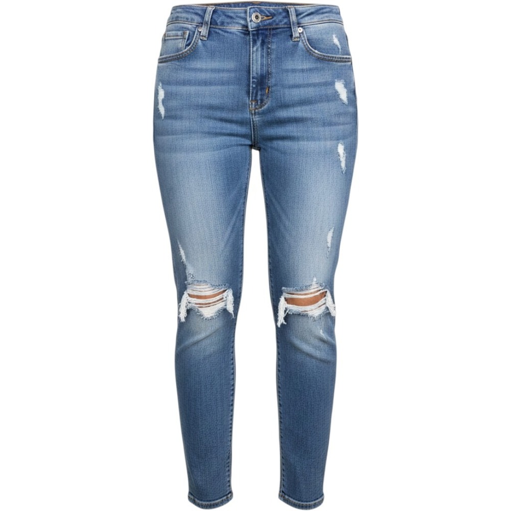 Altar'd State Distressed Straight Leg Jeans Blue Medium‎ Wash Ripped Hem Size 27